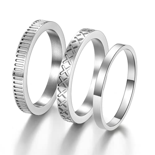 Phyonio 3 Stück Herren Damen Ringe 4mm Edelstahl Silber Ring mit Kreuz Streifen Glatte Oberfläche Ehering Trauring Verlobungsring Größe 62(19,7) von Phyonio