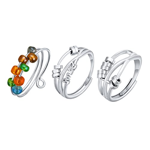 Phyonio 3PCS Ringe Set Silber Angst Spinning Ringe fur Damen Kupfer Fidget Ringe mit Perlen Band Verstellbare Stapelbare für Stress abbauen Set Lächeln Sie bunte Perlen Ringe Phyonio 3PCS Ringe Set Silber Angst Spinning Ringe fur Damen Kupfer Fidget Ringe mit Perlen Band Verstellbare Stapelbare für Stress abbauen Set Lächeln Sie bunte Perlen Ringe von Phyonio