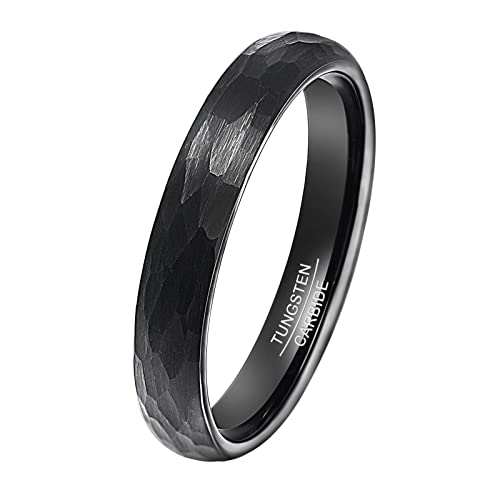 Phyonio Ring Damen Herren Schwarz Wolfram Schmal 4mm Breit Facetten Ring Größe 65(20,7) von Phyonio