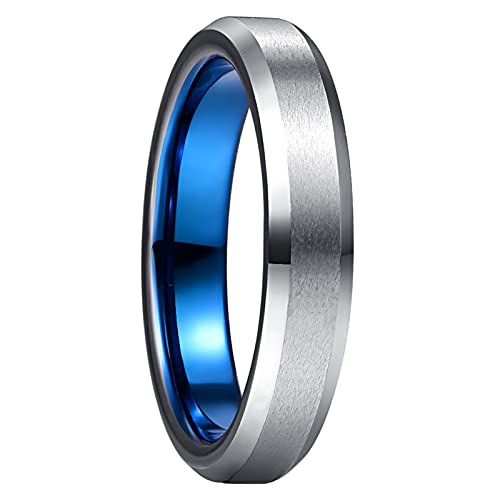 Phyonio Silber Wolfram Ring mit Blau Innenseite für Verlobungs Hochzeits 4mm Gebürstet Damen Eheringe Größe 54,4(17,3) von Phyonio