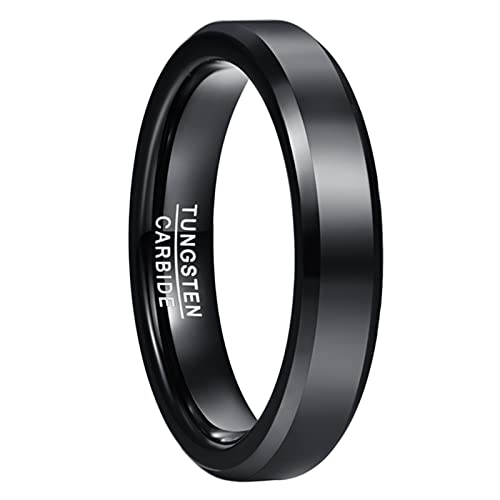 Phyonio 4mm Damen Ringe Schwarz Wolfram Trauring Ehering Verlobungsring mit Abgeschrägte Kanten Größe 65(20,7) von Phyonio