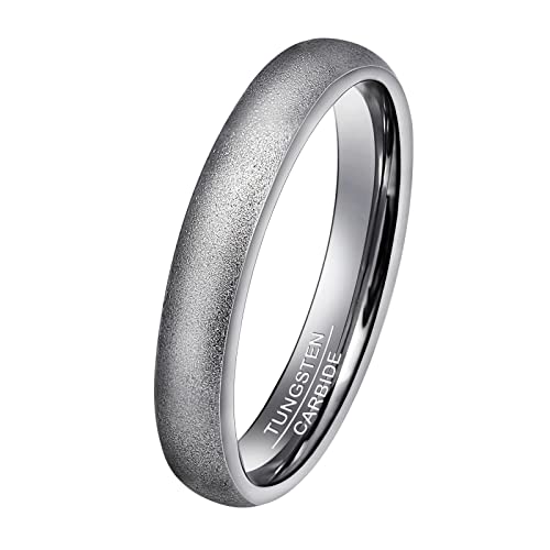 Phyonio 4mm Wolfram Ringe Damen Silber Sandstrahl Ring Gewölbter Ehering Verlobungsring Größe 57(18,1) von Phyonio