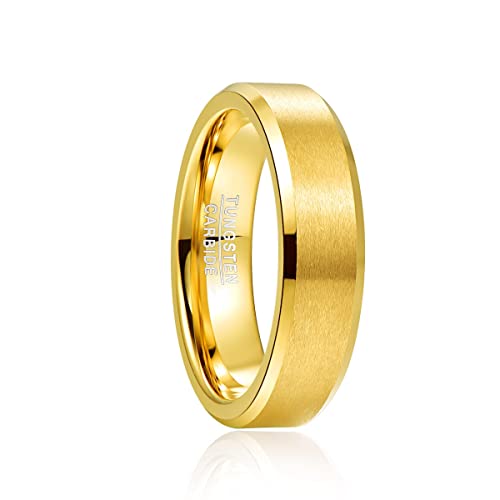 Phyonio Gold Gebürstet Ringe Männer Wolfram Ringe 6mm Damen ringe Vergoldet Matt Ringe Größe 63(20,1) von Phyonio