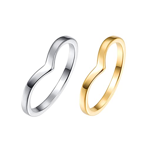 Phyonio Gold Silber Ring V-Form Titan Stahl Damen Ring Verlobungsring Ehering Trauring Größe 59(18.8) von Phyonio