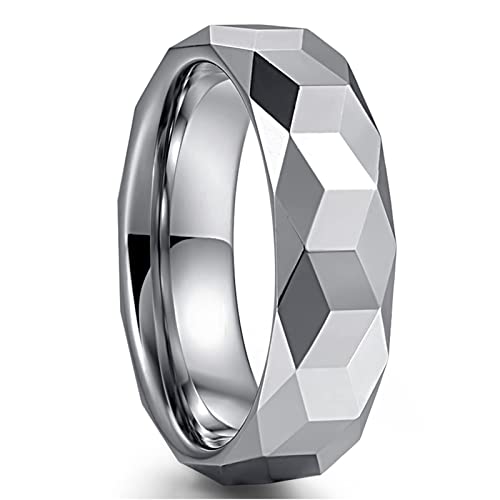 Phyonio Herren Ringe aus Wolfram 6mm Silber Facettiert Ringe Gehämmerter Ringe Größe 57(18,1) von Phyonio