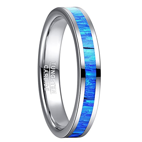 Phyonio Manner Fruen Ringe aus Wolframcarbide 4mm Blau Opal Ringe Silber Wolfram Ringe Größe 57(18,1) von Phyonio