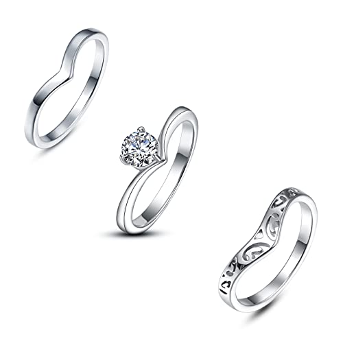 Phyonio V Ringe Silber Titan Stahl Chevron Ring mit Zirkon und Keltischer Knoten 3 Stück Ringe Damen Größe 57(18.1) von Phyonio