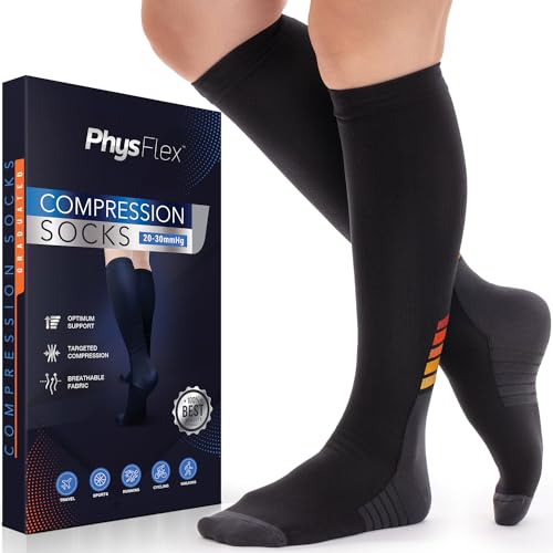 PhysFlex Abgestufte Kompressionsstrümpfe für Damen und Herren (Orange/Top), Orange/Oberteil, Small-Medium von PhysFlex