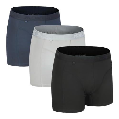 Physical Design Herren Sport Boxershort 3er Pack, Atmungsaktiv & Geruchsneutral, Sport Unterhosen Männer, Schnelltrockend (DE/NL/SE/PL, Alphanumerisch, L, Regular, Regular, Schwarz Grau Blau) von Physical Design