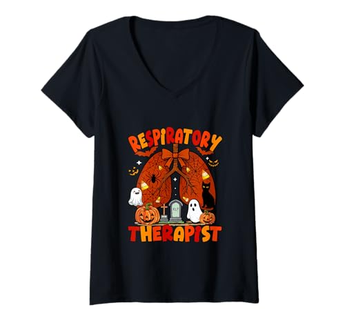 Damen Respiratory Therapist Horror Lungs Halloween Medical T-Shirt mit V-Ausschnitt von Physical Therapist Halloween Costume