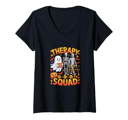 Damen Therapy Squad Halloween Doctor Nurse Boo Horror Skeletons T-Shirt mit V-Ausschnitt Damen Therapy Squad Halloween Doctor Nurse Boo Horror Skeletons T-Shirt mit V-Ausschnitt von Physical Therapist Halloween Costume