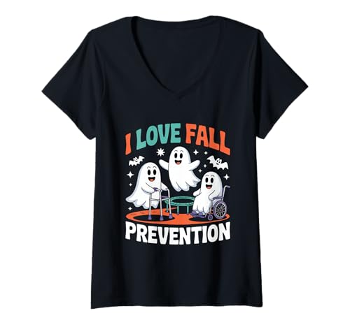 Damen I Love Fall Prevention Ghost Halloween PT Physiotherapeut T-Shirt mit V-Ausschnitt Damen I Love Fall Prevention Ghost Halloween PT Physiotherapeut T-Shirt mit V-Ausschnitt von Physical Therapy Halloween Vibes