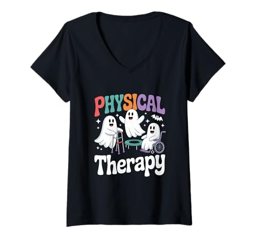 Damen Physiotherapie Ghost Halloween PT Physiotherapeut T-Shirt mit V-Ausschnitt von Physical Therapy Halloween Vibes