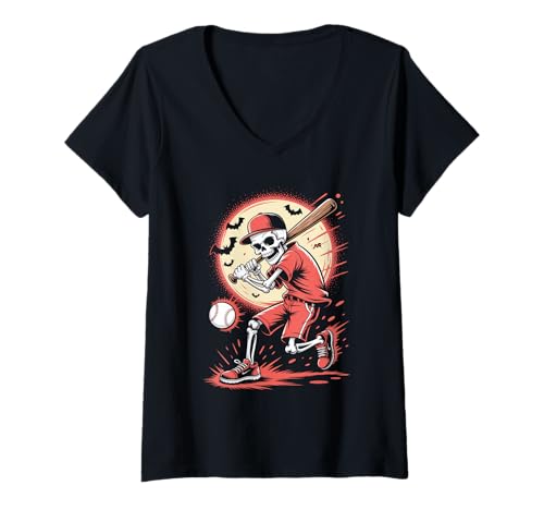 Damen Skelett Baseball Halloween Gruseliger Teig Kostüm T-Shirt mit V-Ausschnitt Damen Skelett Baseball Halloween Gruseliger Teig Kostüm T-Shirt mit V-Ausschnitt von Physical Therapy Halloween Vibes