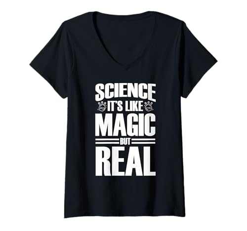Damen Wissenschaft Magie In Echt Lustig Nerd Spruch T-Shirt mit V-Ausschnitt Damen Wissenschaft Magie In Echt Lustig Nerd Spruch T-Shirt mit V-Ausschnitt von Physik Chemie Humor Fakten Technik Spaß