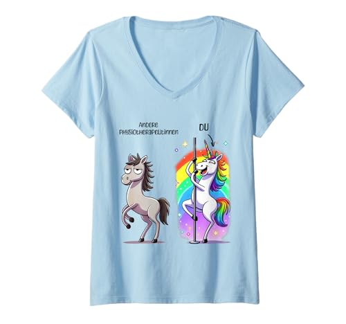 Damen Physiotherapeutinnen Fun Einhorn Vergleich bunt witzig T-Shirt mit V-Ausschnitt Damen Physiotherapeutinnen Fun Einhorn Vergleich bunt witzig T-Shirt mit V-Ausschnitt von Physio Einhorn Kollektion