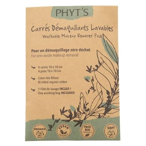 Phyt's - Quadratische Make-up-Entferner, Baumwolle, waschbar, wiederverwendbar, Bio, 4 Stück von Phyt's