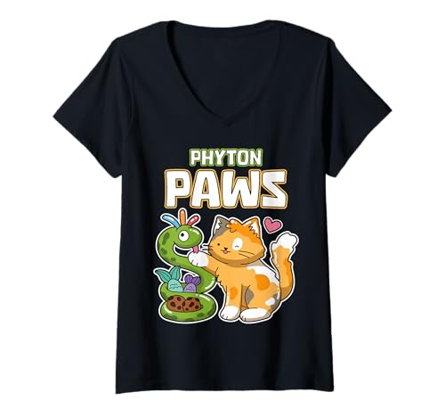 Damen Phyton Paws Funny Cat Snake Python Programmierentwickler T-Shirt mit V-Ausschnitt Damen Phyton Paws Funny Cat Snake Python Programmierentwickler T-Shirt mit V-Ausschnitt von Phyton Paws Collective Cat Mom Cat Dad Tee
