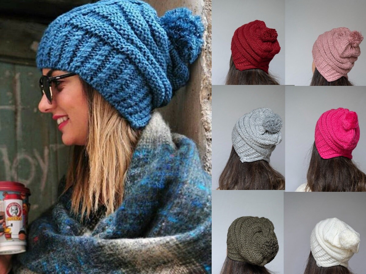 Mützen, 17 Verschiedene Farben Strickmütze Für Frauen, Slouchy Atmungsaktive Super Warme Und Weiche Beanie Mütze, Wintermützen Pompo von PiAccessories