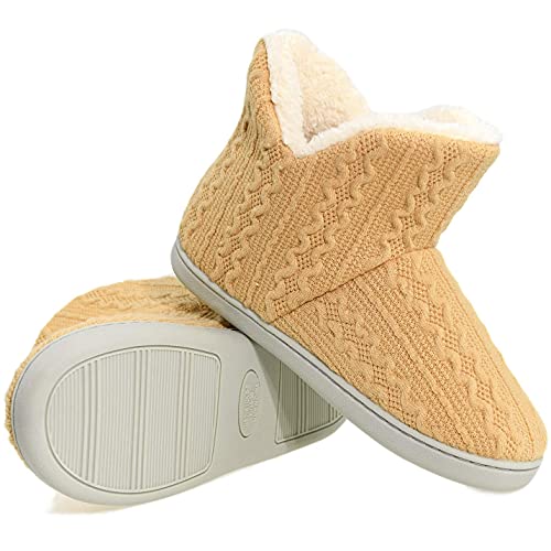 PiDaGlobal Damen Herren Hausschuhe Stricken Hüttenschuhe rutschfeste Wolle Hausstiefel Hohe Pantoffeln Plüsch gefüttert Warme Hüttenstiefel Winter Drinnen Draußen 42/43EU Gelb von PiDaGlobal