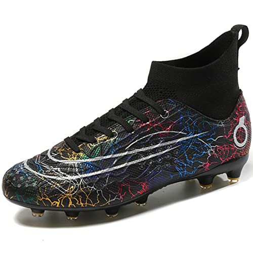 PiDaGlobal Fußballschuhe Herren Professionelle Kinder High Top Kunstrasen Fussballschuhe Stollenschuhe Kickschuhe Jugendliche Athletics Trainingsschuhe Outdoor Sportschuhe 33EU Schwarz von PiDaGlobal