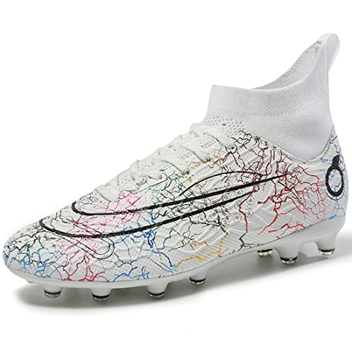 PiDaGlobal Fußballschuhe Herren Professionelle Kinder High Top Kunstrasen Fussballschuhe Stollenschuhe Kickschuhe Jugendliche Athletics Trainingsschuhe Outdoor Sportschuhe 34EU Weiß von PiDaGlobal