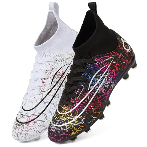 PiDaGlobal Fußballschuhe Herren Professionelle Kinder High Top Kunstrasen Fussballschuhe Stollenschuhe Kickschuhe Jugendliche Athletics Trainingsschuhe Outdoor Sportschuhe 38EU Schwarz 1 Weiß 1 von PiDaGlobal