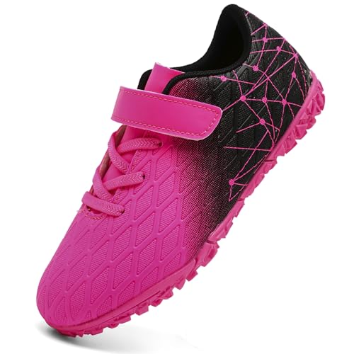 PiDaGlobal Kinder Fußballschuhe Jungen Mädchen Hallenschuhe Kunstrasen Kickschuhe Futsal Schuhe Fussballschuhe Indoor Outdoor Athletics Professionelle Trainingsschuhe 30EU Rosa von PiDaGlobal