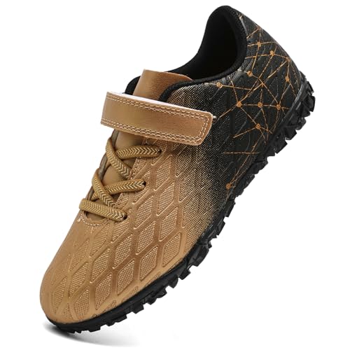 PiDaGlobal Kinder Fußballschuhe Jungen Mädchen Hallenschuhe Kunstrasen Kickschuhe Futsal Schuhe Fussballschuhe Indoor Outdoor Athletics Professionelle Trainingsschuhe 31EU Gold von PiDaGlobal