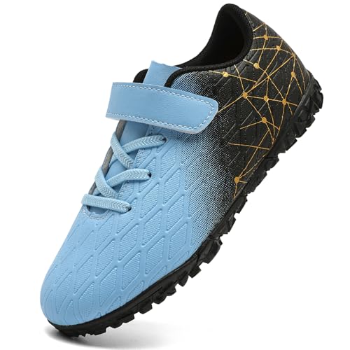 PiDaGlobal Kinder Fußballschuhe Jungen Mädchen Hallenschuhe Kunstrasen Kickschuhe Futsal Schuhe Fussballschuhe Indoor Outdoor Athletics Professionelle Trainingsschuhe 33EU Hellblau von PiDaGlobal