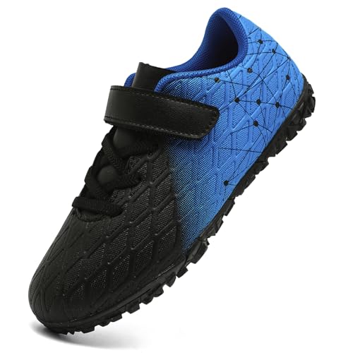 PiDaGlobal Kinder Fußballschuhe Jungen Mädchen Hallenschuhe Kunstrasen Kickschuhe Futsal Schuhe Fussballschuhe Indoor Outdoor Athletics Professionelle Trainingsschuhe 33EU Schwarz/Blau von PiDaGlobal