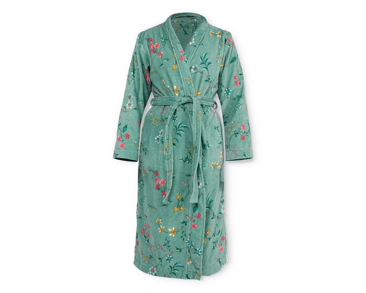 PiP Studio Bademantel Les Fleurs Bathrobe Green M Grün 100% Cotton, terry velour, 380 G, Bademantel Damen und Herren Morgenmantel Frottee von PiP Studio