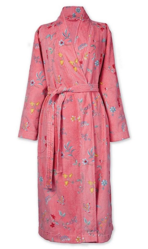 PiP Studio Bademantel Les Fleurs Bathrobe Pink S Rosa 100% Cotton, terry velour, 380 GS, Bademantel Damen und Herren Morgenmantel Frottee von PiP Studio