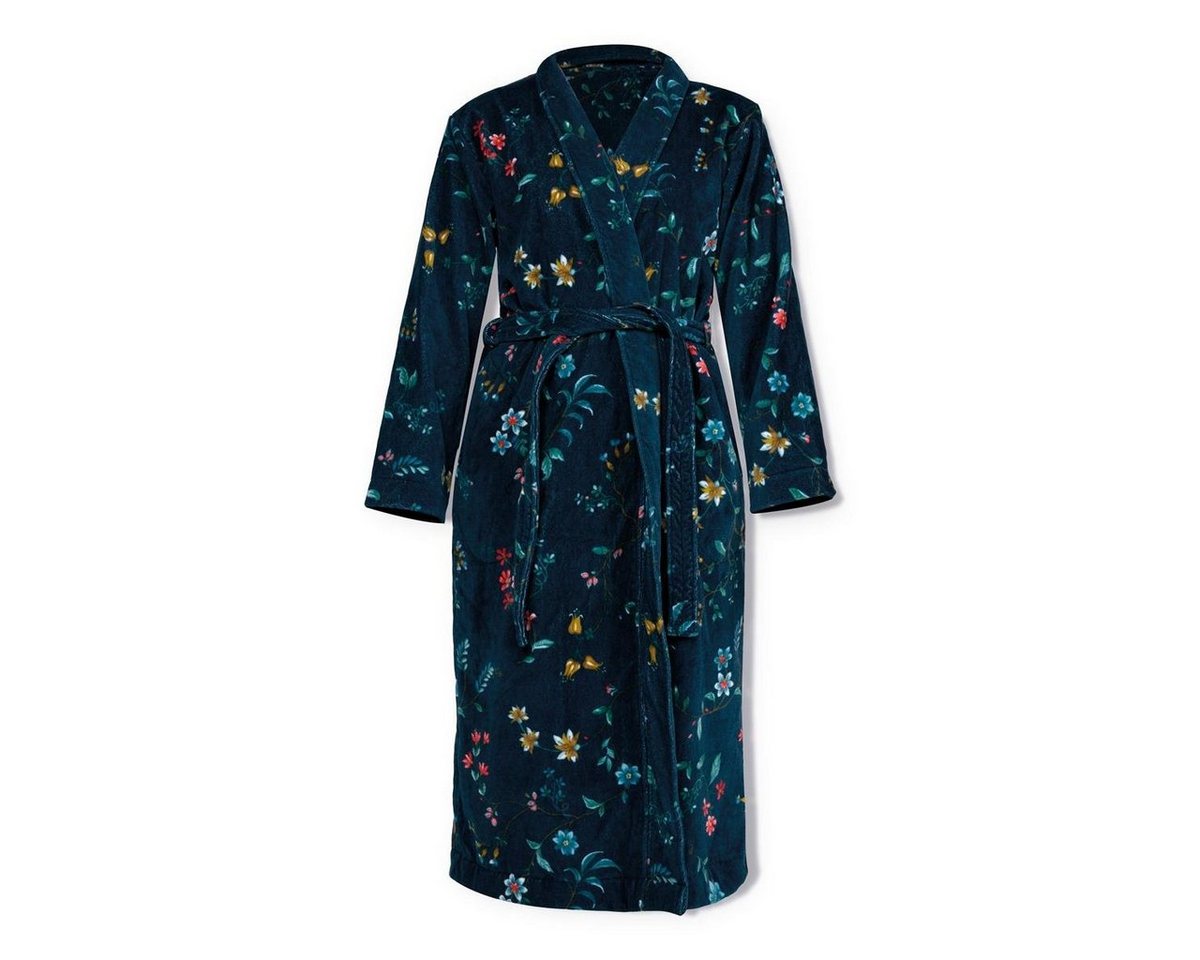 PiP Studio Bademantel Les Fleurs Bathrobe Dark Blue M Dunkelblau 100% Cotton, terry vel, Bademantel Damen und Herren Morgenmantel Frottee von PiP Studio