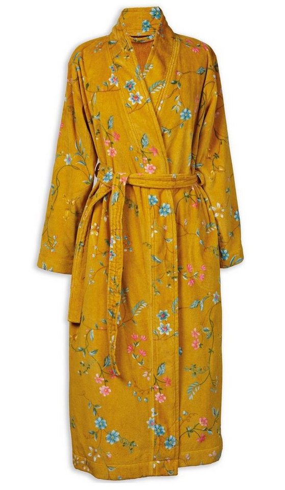 PiP Studio Bademantel Les Fleurs Bathrobe Yellow M Gelb 100% Cotton, terry velour, 380, Bademantel Damen und Herren Morgenmantel Frottee von PiP Studio