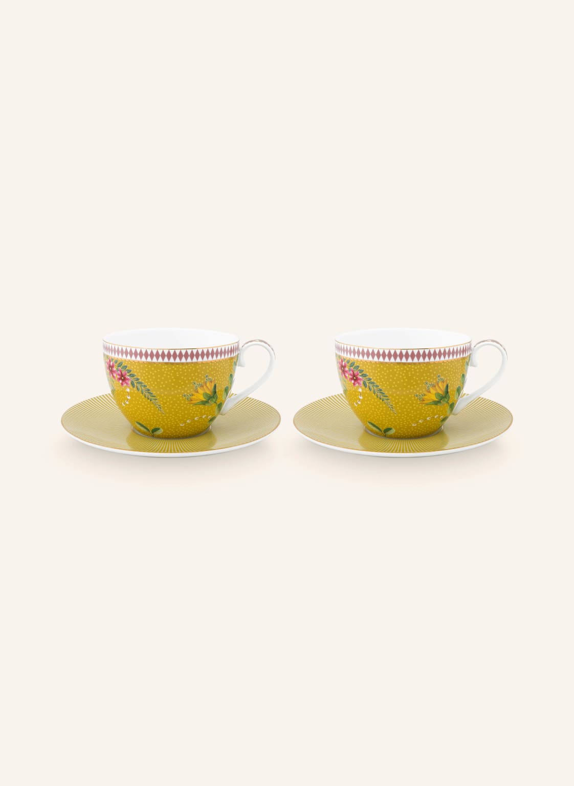 Pip Studio 2er-Set Kaffeetassen Jolie Mit Untertassen gelb Pip Studio 2er-Set Kaffeetassen Jolie Mit Untertassen gelb von PiP Studio
