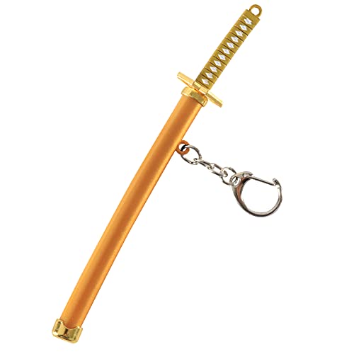 PiPi&W One Piece Schlüsselanhänger, Roronoa Zoro Katana Schlüsselanhänger, Anime Liebhaber Geschenk mit Samurai Messerständer (Gelb) von PiPi&W