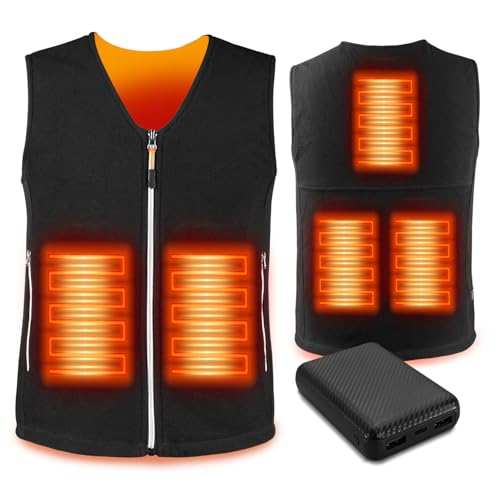 PiPiMAMA Beheizte Weste für Herren Damen mit Powerbank Beheizte Weste Jacke Fleece V Ausschnitt Bodywarmer mit 5 Heizzonen, 3 Heizstufen für Angeln Camping, Schwarz , XXL von PiPiMAMA