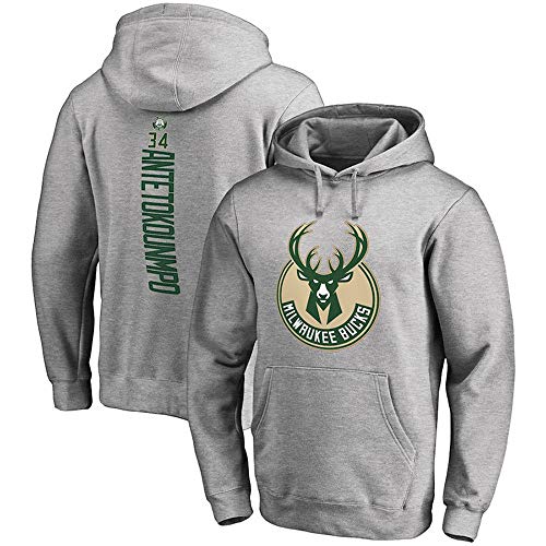 PiWine Hoodies Langarm Sweatshirt Casual NBA Basketball Kleidung Unisex Bucks Grau Langarm Männer Casual Langarm Kleidung,M von PiWine