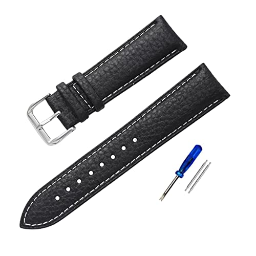 PiWine Uhrenarmbänder, Uhrenarmband, 12 mm–22 mm, for Herren und Damen, hochwertiges genarbtes Leder, Ersatz for Quarzuhr-Armband mit lässigem Zifferblatt (Color : Black-white Line, Size : 12mm) von PiWine