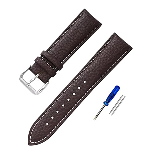 PiWine Uhrenarmbänder, Uhrenarmband, 12 mm–22 mm, for Herren und Damen, hochwertiges genarbtes Leder, Ersatz for Quarzuhr-Armband mit lässigem Zifferblatt (Color : Brown-white Line, Size : 22mm) von PiWine