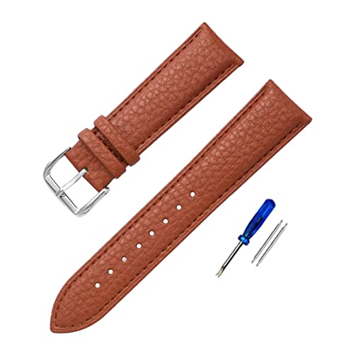 PiWine Uhrenarmbänder, Uhrenarmband, 12 mm–22 mm, for Herren und Damen, hochwertiges genarbtes Leder, Ersatz for Quarzuhr-Armband mit lässigem Zifferblatt (Color : Light Brown, Size : 18mm) von PiWine