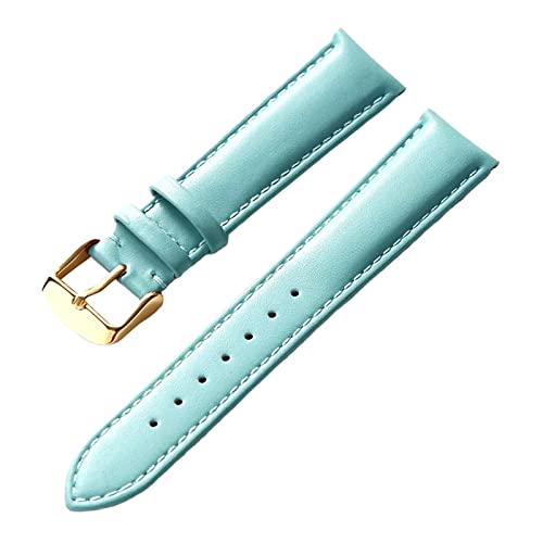 PiWine Uhrenarmbänder, Uhrenarmband, 13–22 mm, for Herren und Damen, schlichtes Echtleder-Armband, Edelstahl-Dornschließe, bequemes, atmungsaktives Uhrenarmband (Color : Light Blue Gold, Size : 13mm) von PiWine