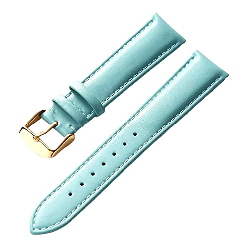 PiWine Uhrenarmbänder, Uhrenarmband, 13–22 mm, for Herren und Damen, schlichtes Echtleder-Armband, Edelstahl-Dornschließe, bequemes, atmungsaktives Uhrenarmband (Color : Light Blue Gold, Size : 14mm) von PiWine