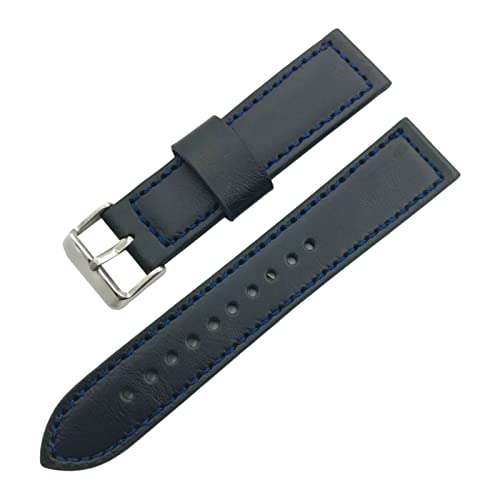 PiWine Uhrenarmbänder, Uhrenarmband, 18 mm–24 mm, Sport-Vintage-Armband aus echtem Leder mit silbriger Edelstahl-Dornschließe, Uhrenarmband-Zubehör (Color : Black and Blue, Size : 20mm) von PiWine