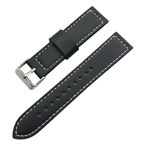 PiWine Uhrenarmbänder, Uhrenarmband, 18 mm–24 mm, Sport-Vintage-Armband aus echtem Leder mit silbriger Edelstahl-Dornschließe, Uhrenarmband-Zubehör (Color : Black and White, Size : 18mm) von PiWine