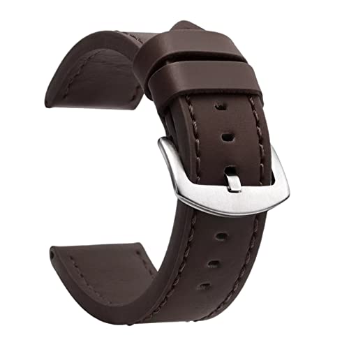 PiWine Uhrenarmbänder, Uhrenarmband, 18 mm–24 mm, Sport-Vintage-Armband aus echtem Leder mit silbriger Edelstahl-Dornschließe, Uhrenarmband-Zubehör (Color : Dark Coffee, Size : 20mm) von PiWine
