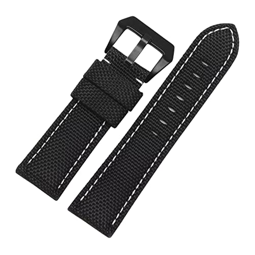 PiWine Uhrenarmbänder, Uhrenarmband, 20/22/24/26 mm Herren-Sport-Ersatz-Uhrenarmbänder, Nylon- und Leder-Spleiß-Design-Armband mit Dornschließe aus Edelstahl (Color : Black-black Buckle, Size : 26mm) von PiWine