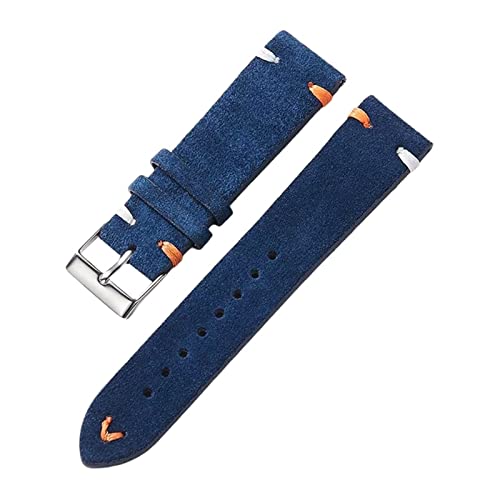 PiWine Uhrenarmbänder, Uhrenarmband, 20 mm–22 mm, for Herren und Damen, Bonbonfarben, Vintage-Wildleder, Ersatzarmband mit Schnellverschluss-Federsteg (Color : Dark Blue, Size : 20mm) von PiWine