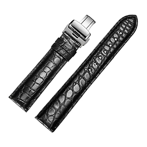 PiWine Uhrenarmbänder, Uhrenarmband, 20 mm–22 mm Krokodilmuster, Rindsleder-Armband mit Schnellverschluss, Schmetterlingsschnalle, Uhrenarmband-Zubehör (Color : Black-black Line, Size : 20mm) von PiWine